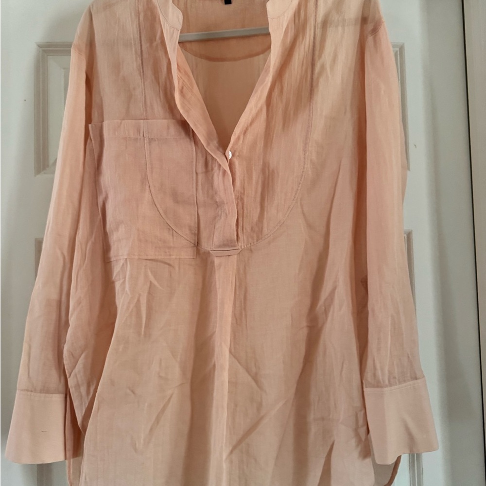 Theory Peach Long-Sleeve Tunic Blouse